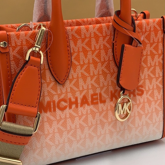 Michael Kors Mirella Extra-Small Ombré Logo Crossbody XBODY ShopperBag Poppy NWT - Picture 14 of 15